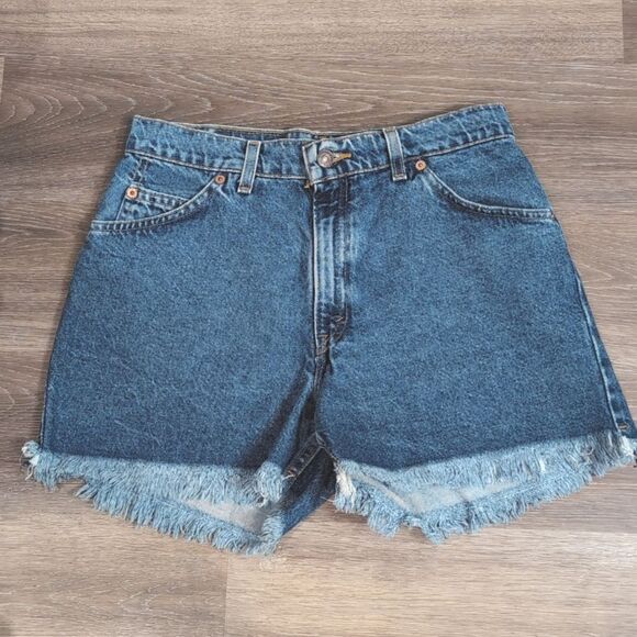 Levi’s Vintage 90’s Orange Tab High Rise Frayed Hem Cut Off Denim Shorts Sz 11 - Picture 1 of 11